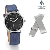 crystal blue Quarzuhr Armbanduhr Unisex Damen Herren Wechselarmband blau Velours silber Mesh, kostenlose Lieferung