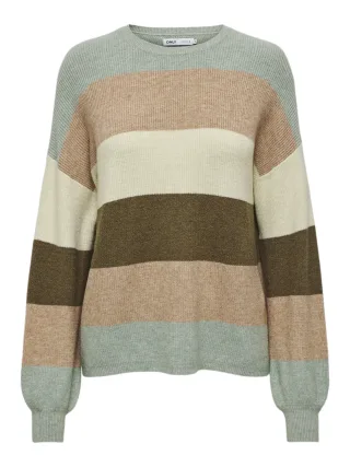 ONLY - ONLATIA L/S STRIPE PULLOV KNT NOOS Hedge Green - Gr. - XL