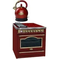 Kaiser Küchengeräte Induktions-Standherd Range Coocker 90cm, Elektro Standherd 90 cm+ Retro Wasserkocher HC 93655 IRotEm+WK 2000 RotEm., mit 1-fach-Teleskopauszug