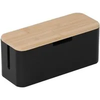 relaxdays Kabelbox aus Bambus, Natur-Schwarz