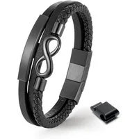 UNIQAL.de Lederarmband Unisex Schwarz & Silber mit Unendlichkeit Symbol – „NICE INFINITY“ (Elegant verarbeitet, langlebig und angenehm zu tragen – das ideale Geschenk für Männer & Frauen., Echtleder, Edelstahl, Magnetverschluss mit Verlängerungsglied