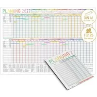 TOBJA Wandkalender Urlaubsplaner 2027 A1 Bunt – XXL Wandkalender 25 Personen, A1 XXL, 25 Personen, Regenbogen, Ferienübersicht