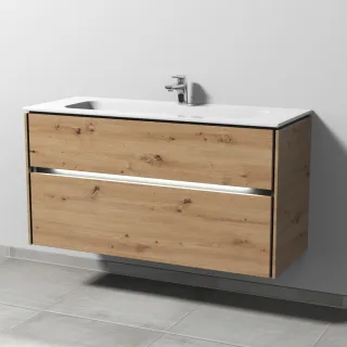 Sanipa Twiga Keramik-Set Design mit 2 Auszügen und LED-Beleuchtung, Eiche Natural-Touch, SL25285 SL25285