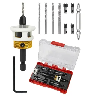 Carbide Tipped Countersink Drill Bits Set Low Friction Depth Stop 1/4" Hex Shank Replaceable HSS Pilot Drill Wood Plasti
