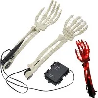 CEPEWA Dekoobjekt LED Skelett Hände Erdspieß 8x36cm Plastik 50 Leds rot leuchtend Timer