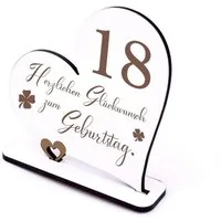 Dekolando Deko-Schriftzug 18 Jahre Deko Herz Aufsteller 15cm x 15cm - Geburtstag 18. Tischdeko (weiß, 2tlg)