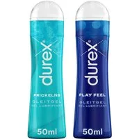 durex Gleitgel Play - Feel & Prickelnd (2 x 50ml), Ausprobierpaket für Sie und Ihn, 2-tlg., Kondom geeignet & Sex Toy kompatibel