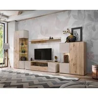 ASM-Moebel Wohnwand Wohnwand CATALINA mit Rillenfront und LED und Push - Click, Mit Led Beleuchtung und Push-Click System.