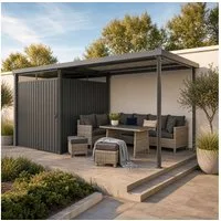 HOME DELUXE Terrasse Gartenhaus inkl. Überdachung LEVANTO, BxT:490x245 cm, Kombi-Set aus Geräteschuppen und Überdachung