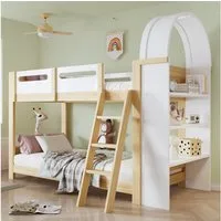 Flieks Etagenbett, Kinderbett 90x200cm mit dreistufigem Regal und dreistufiger Leiter