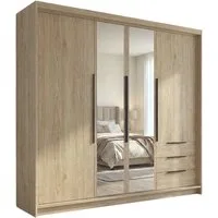 A&J MöbelLand GmbH Drehtürenschrank viertüriger Kleiderschrank mit Schubladen und Metallgriffen. (Geräumiger vier¬türiger Kleiderschrank mit Schubladen und Metallgriffen. Geräumiger Schrank mit einer Breite von 200 cm und Schubladen, ideal zur Aufbew