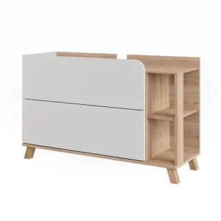 Vicco Waschbeckenunterschrank, Sonoma Eiche, Weiß, Holzwerkstoff, 1 Fächer, 2 Schubladen, Rechteckig, 100x65x35 cm, Badezimmer, Badezimmerschränke, Waschbeckenunterschränke