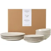 Broste Copenhagen Tafelservice Copenhagen NORDIC VANILLA Tafelset mit großer Schale 12tlg, Steinzeug, Nordic Vanilla Geschirsets mittag für vier