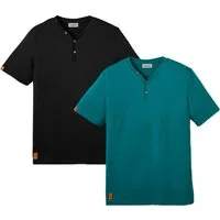 bonprix Henleyshirt (Packung, 2-tlg) Regular fit, mit Ausschnitt im Henley-Look, aus Baumwolle