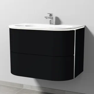Sanipa 4balance Glas-Set mit 2 Auszügen und LED-Beleuchtung, Schwarz-Matt, DL21208 DL21208