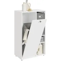 SoBuy Badkommode BZR218, Badezimmerschrank schmal, Badkommode Wäscheschrank Wäschekorb, Badschrank mit Wäschekorb, mit 2 Stoffschubladen, Nischenschrank