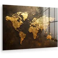 MuchoWow Acrylglasbild Weltkarte - Gold - Rost, Inkl. Aufhängung, Glasbilder Wohnzimmer, Schlafzimmer, Flur & Esszimmer, 30x20 cm