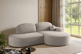Ecksofa Schlafsofa Sofa GIRONA Stoff Salvador Hellgrau Ottomane Rechts