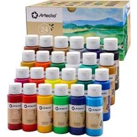 Artecho Acrylfarbe Set - 18 / 24 /48 wasserfeste Farben, je 59 ml mit Klappverschluss, für Papier, Ton, Holz, Stein – zum Reisen, Malen & Freude verschenken