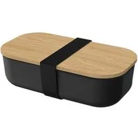 elasto Lunchbox Beech 1300 ml in Schwarz Brotdose mit Elastikband Holz-Deckel