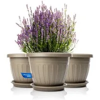 BigDean Blumentopf 3x Pflanzkübel mit Untersetzer rund ø40xH31 cm Mokka/braun (Set, 3 St., Pflanzkästen), Blumentopf, Pflanzkübel, Wetterfest, UV-Beständig, Langlebig