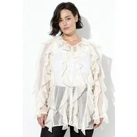 Ulla Popken Longbluse Bluse Volants A-Linie V-Ausschnitt Langarm