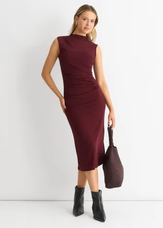 Einfarbiges Midikleid aus gerafftem Jersey