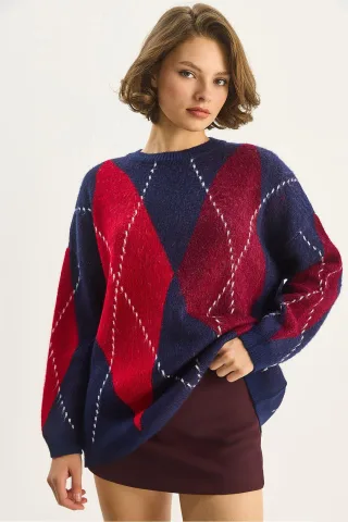 Oversized Pullover mit diamantförmigem Druck