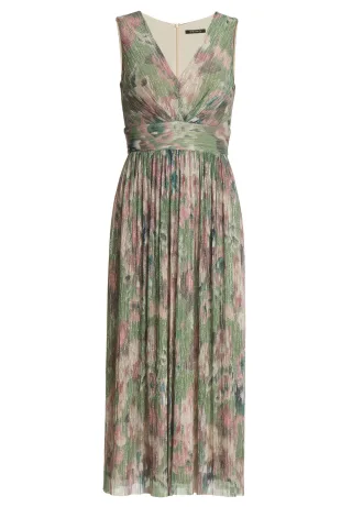 SWING - Cocktailkleid aus bedrucktem Plissee Jersey mit V-Ausschnitt matcha green/vintage pink - Gr. - 36