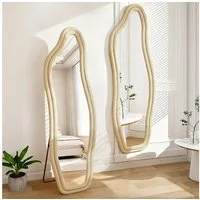 zebery Ganzkörperspiegel Standspiegel Asymmetrisch stehend & hängend (Set, 1-St), Samt Rahmen,Beige,140x45cm