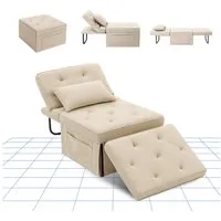 FLEXISPOT Schlafsofa Relaxsessel mit Liegefunktion, Loungesessel, Ottoman, inkl. Kissen, Beige, Klappsofa, keine Montage erforderlich, Max. bis 300KG