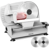 7MAGIC Allesschneider Elektrischer Allesschneider, Edelstahl Brotschneidemaschine elektrisch, 200,00 W, Verstellbare Küchenmaschine 0 bis 15mm, 2 Klingen, Geeignet für Küche