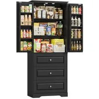 Homfa Mehrzweckschrank Küchenschrank Vorratsschrank Buffetschrank Speiseschrank mit 8 Türregalen, 2 Schubladen, 60x40x150cm