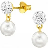 ALEXANDER YORK Paar Ohrstecker BALL KRISTALL auf PERLE in Gold, 2-tlg., 925 Sterling Silber