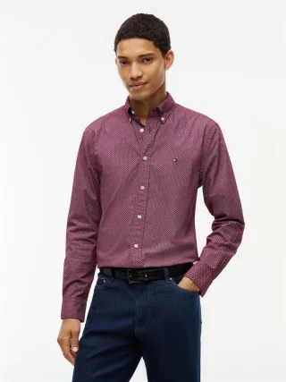 FLEX POPLIN GEO PRINT RF SHIRT Burgundy - Gr. - M