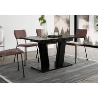 Home Collective Esstisch ausziehbar Tisch Küchentisch Esszimmertisch Ausziehtisch 120 / 140 cm (wählbar in 120-160 oder 140-180 x 80 cm Esszimmer Küche Wohnzimmer Esstisch erweiterbar), modernes Design mit Doppel-Säulengestell Schwarzer Marmor-Optik
