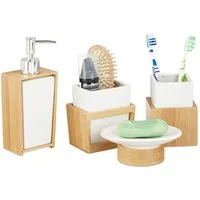 relaxdays Badezimmer-Set aus Bambus und Keramik