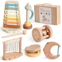 CLTYQ Spielzeug-Musikinstrument Baby Musikinstrumente Montessori-Holzspielzeug für Kleinkinder von 1-3, 6 in 1 Musikinstrumente, Bohème Stil Musikinstrumente Kinder