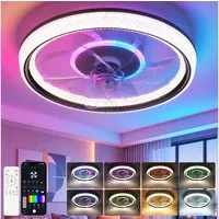 oyajia Deckenventilator 70W Leise Deckenventilator,Kristall Deckenleuchte RGB Farbwechsel 50cm, APP Dimmbar LED Deckenventilator Leuchte für Schlafzimmer Küche Hotel