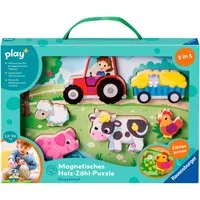 Ravensburger Puzzle Play+ Magnetisches Holz-Zähl-Puzzl Bauernhof, 6 Puzzleteile