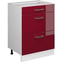 Vicco Unterschrank R-Line, Rot Hochglanz/Weiß, 60 cm mit Schubladen, ohne Arbeitsplatte (1-St)