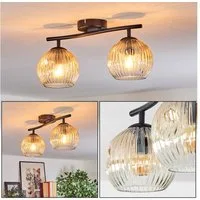 hofstein Deckenleuchte Deckenlampe aus Metall/Riffelglas in Schwarz/Bernsteinfarben/Klar, ohne Leuchtmittel, Deckenleuchte im Retro/Vintage-Design (Schirme Ø 15 cm), 2 x E14