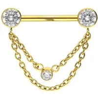 PIERCINGLINE Brustwarzenpiercing Titan Barbell mit Push Fit 2 KETTEN + KRISTALLDISCS (Barbells, 1-tlg)