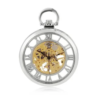 Offene Taschenuhr aus Silberlegierung, mechanisch, Skelett, Silber