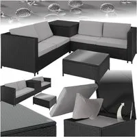 tectake Loungeset Rattan Sitzgruppe inkl. großer Aufbewahrungsbox, für 4 Personen, (Gartenlounge-set Siena, 5-tlg., geeignet für Outdoor in Schwarz/Grau), widerstandsfähig und UV-beständig, Dicke der Sitzpolster 8 cm