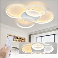 ZMH Deckenleuchte Wohnzimmer Modern 4/5 Flammig Ringoptik Design 37/70W Schlafzimmer, Augenschutz, Einfache Installtion, LED fest integriert, 3000-6500K, 67cm Modern Dimmbar Bürolampe mit Fernbedienung für Flur Hotel
