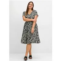 Sheego Etuikleid Sommerkleid Kurzarm mit Smokbund und weitem Rock