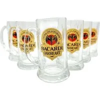 Bacardi GmbH Longdrinkglas Bacardi Oakheart Rumglas 29,5 cl mit Henkel, Original Tankard Glas, 6-tlg., Robust, Original Bacardi-Design