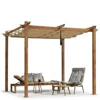 PURPLE LEAF Pergola Holzoptik Pavillon mit einziehbarem Dach, Alu Terrassenüberdachung, BxTxH: 300x300x245 cm, (Komplettes Set, Freistehende Pergola mit manuellem Schiebedach), Gartenpavillon Stabil & Winterfest, Terrasse, Balkon