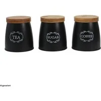 Neuetischkultur Vorratsdose Vorratsdosen 3er-Set mit Holzdeckel, Eisen, (Set, 3-tlg., 3 Vorratsdosen), Metall Kaffeedose Teedose Zuckerdose